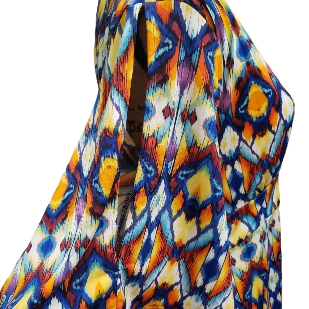 VENUS Multi-color Maxi Dress Cold Shoulder Elbow Length Flutter Sleeve - Picture 9 of 13